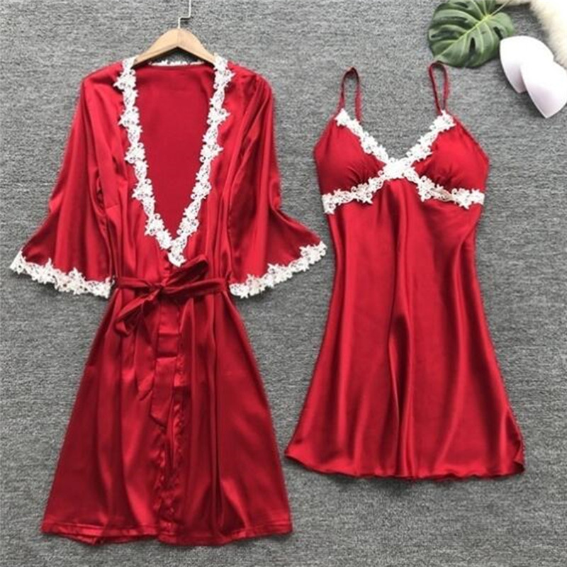 2020 Lenjerie de dormit din satin pentru femei, pijama subțire, 5 bucăți, pijama sexy din dantelă, pijama pentru dormitor, pijama de noapte, mătase, pentru acasă, costum de pijama