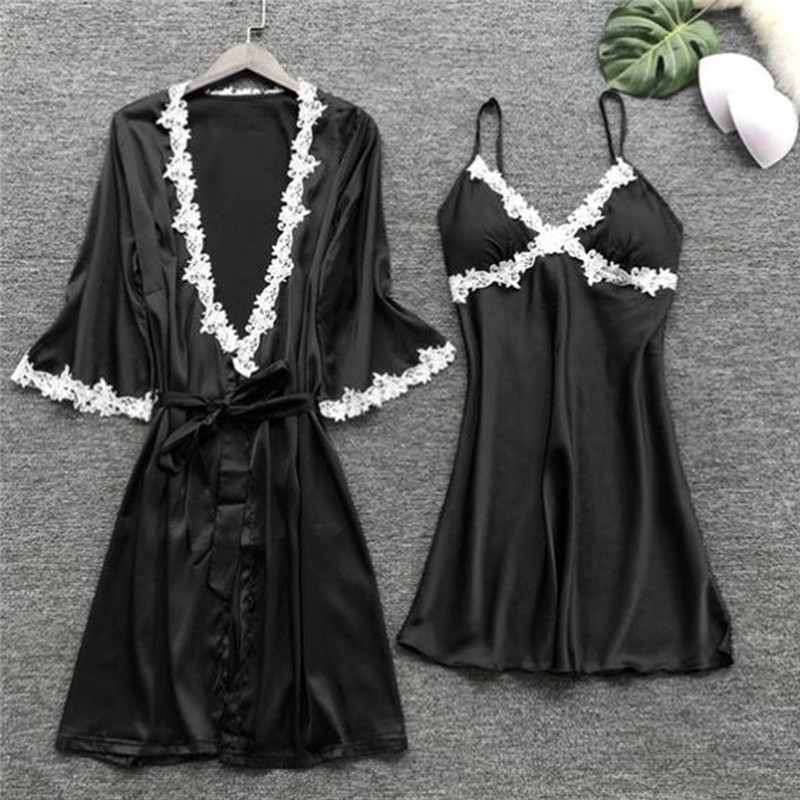 2020 Lenjerie de dormit din satin pentru femei, pijama subțire, 5 bucăți, pijama sexy din dantelă, pijama pentru dormitor, pijama de noapte, mătase, pentru acasă, costum de pijama