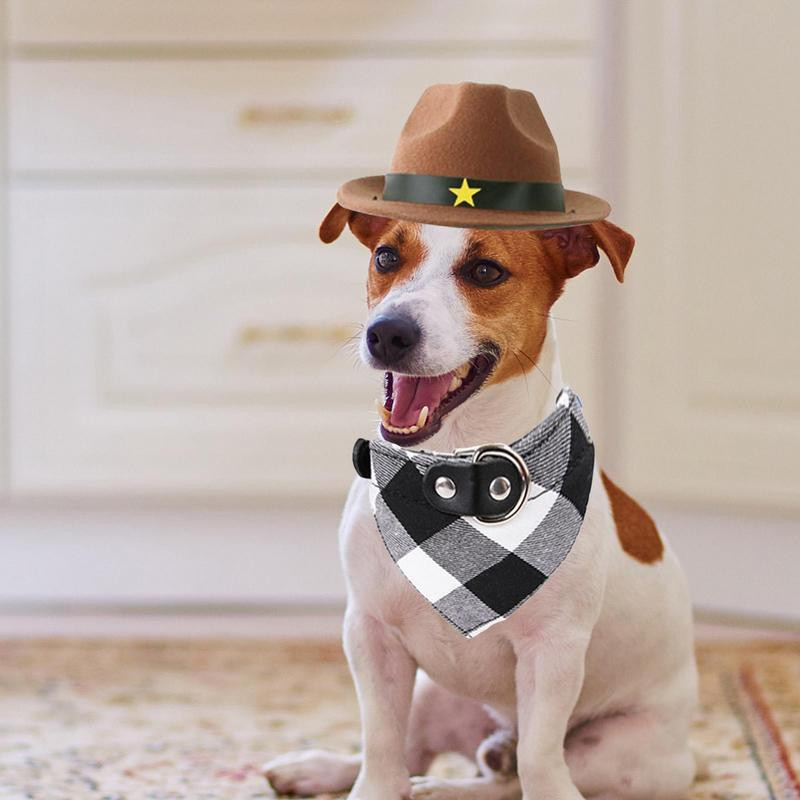 Καπέλο γάτα καουμπόη Τριγωνικό κασκόλ Σκύλος γάτα Μέγεθος κατοικίδιου Καπέλο καουμπόη και κασκόλ μπαντάνα Σετ κοστουμιών κατοικίδιων ζώων καουμπόη πολλαπλών χρήσεων Ρυθμιζόμενο