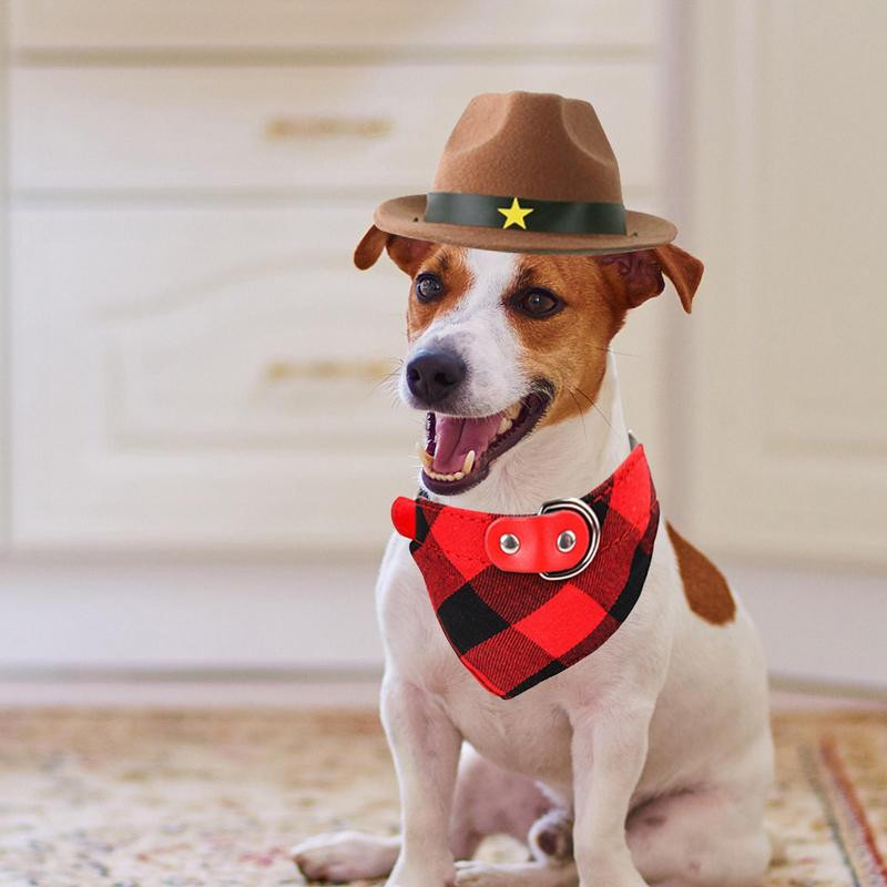 Καπέλο γάτα καουμπόη Τριγωνικό κασκόλ Σκύλος γάτα Μέγεθος κατοικίδιου Καπέλο καουμπόη και κασκόλ μπαντάνα Σετ κοστουμιών κατοικίδιων ζώων καουμπόη πολλαπλών χρήσεων Ρυθμιζόμενο
