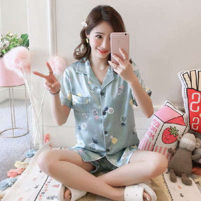Νέες μεταξωτές πιτζάμες για γυναίκες Πυτζάμες με γλυκιά στάμπα Γυναικεία κοντομάνικα σορτς παντελόνια για το σπίτι Γυναικείες πιτζάμες Mujer Σετ υπνοδωματίων