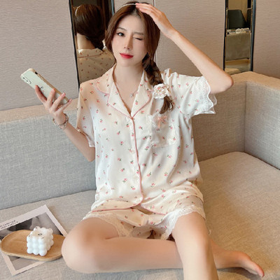 Νέες μεταξωτές πιτζάμες για γυναίκες Πυτζάμες με γλυκιά στάμπα Γυναικεία κοντομάνικα σορτς παντελόνια για το σπίτι Γυναικείες πιτζάμες Mujer Σετ υπνοδωματίων
