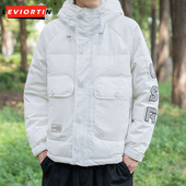 Ανδρικές τσέπες με κουκούλα 2023 Ελαφριά ζεστά παλτό Χειμερινή τάση Casual χαλαρά παχύρρευστα κοντά λευκά μπουφάν με πούπουλα πάπιας