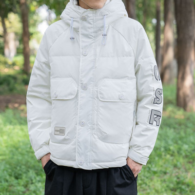 Ανδρικές τσέπες με κουκούλα 2023 Ελαφριά ζεστά παλτό Χειμερινή τάση Casual χαλαρά παχύρρευστα κοντά λευκά μπουφάν με πούπουλα πάπιας