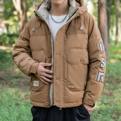 Ανδρικές τσέπες με κουκούλα 2023 Ελαφριά ζεστά παλτό Χειμερινή τάση Casual χαλαρά παχύρρευστα κοντά λευκά μπουφάν με πούπουλα πάπιας