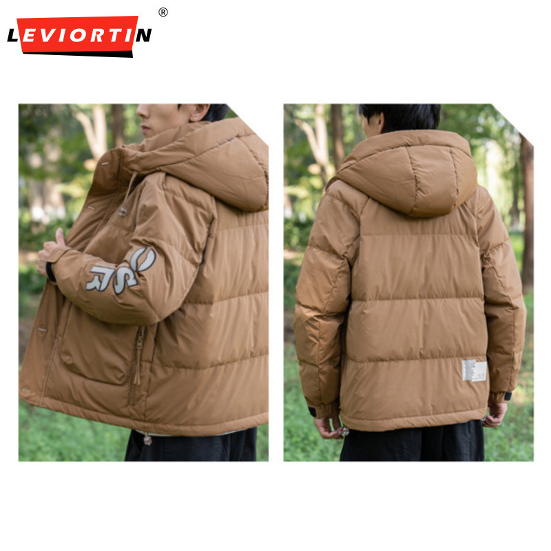 Ανδρικές τσέπες με κουκούλα 2023 Ελαφριά ζεστά παλτό Χειμερινή τάση Casual χαλαρά παχύρρευστα κοντά λευκά μπουφάν με πούπουλα πάπιας