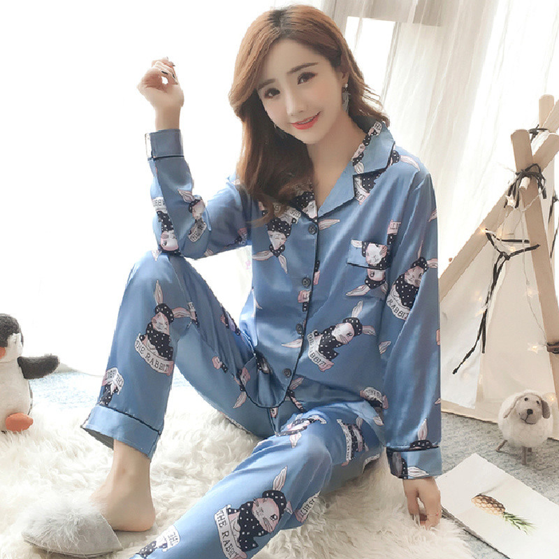 Pijamale întregi Set de pijamale de vară din mătase pentru femei 2 buc Pantaloni subțiri cu mânecă lungă Costum Imbracăminte de relaxare pentru petrecere a timpului liber Toamnă Set de lenjerie de dormit pentru femei