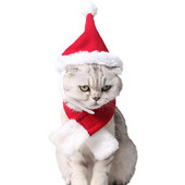 Χριστουγεννιάτικο καπέλο για κατοικίδιο γάτα με κασκόλ Ρυθμιζόμενο καπέλο Santa για σκύλο και χριστουγεννιάτικο πλεκτό κατοικίδιο κόκκινο κασκόλ Χριστουγεννιάτικο σετ Καπέλο γενεθλίων St