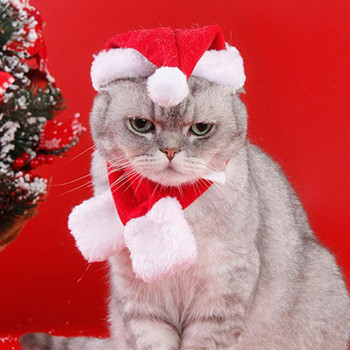 Χριστουγεννιάτικο καπέλο για κατοικίδιο γάτα με κασκόλ Ρυθμιζόμενο καπέλο Santa για σκύλο και χριστουγεννιάτικο πλεκτό κατοικίδιο κόκκινο κασκόλ Χριστουγεννιάτικο σετ Καπέλο γενεθλίων St