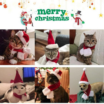 Домашна котка, куче, коледна шапка с шал, регулируема шапка на Дядо Коледа за куче и коледа, плетен червен шал за домашни любимци, коледен комплект, шапка за рожден ден St