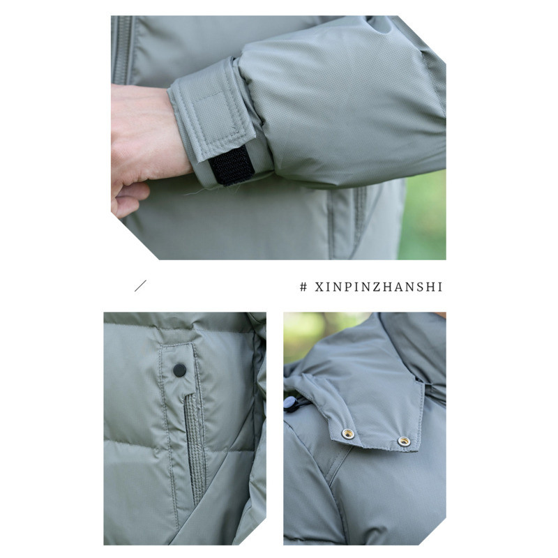 Ανδρικό κοντό σακάκι 2023 με κουκούλα και συμπαγείς τσέπες Ελαφρύ χειμωνιάτικο παλτό Μοντέρνο λευκό πάπια με πούπουλα Όμορφο ζεστό χοντρό εξωτερικά ενδύματα