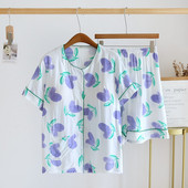 Καλοκαίρι 2023 Νέα γυναικεία ζακέτα με λαιμόκοψη + σορτς πιτζάμες με στάμπες Γυναικεία άνετα υπνοδωμάτια Μαλακά λεπτά ρούχα σπιτιού με μαξιλαράκι στο στήθος