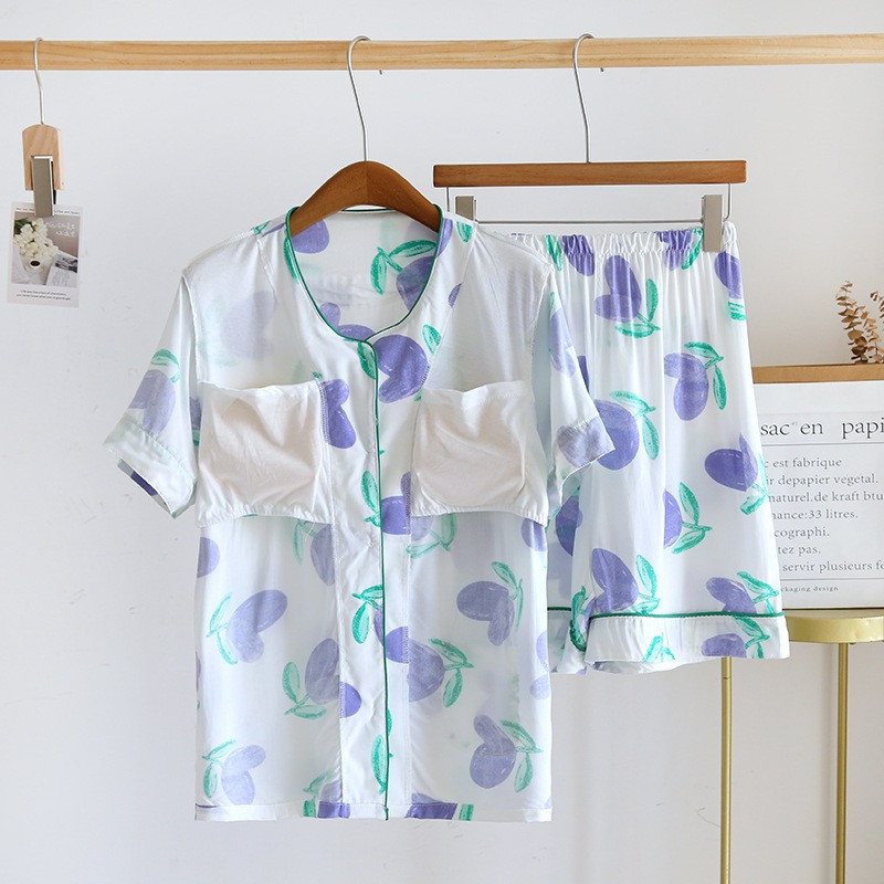 Καλοκαίρι 2023 Νέα γυναικεία ζακέτα με λαιμόκοψη + σορτς πιτζάμες με στάμπες Γυναικεία άνετα υπνοδωμάτια Μαλακά λεπτά ρούχα σπιτιού με μαξιλαράκι στο στήθος
