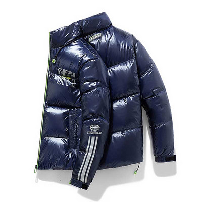 Ανδρικό χειμωνιάτικο βελούδινο χοντρό ζεστό όρθιο γιακά μπουφάν για άντρες Αντιανεμικό ελαφρύ πουπουλένιο ανδρικό παλτό με στάμπα ανδρικό