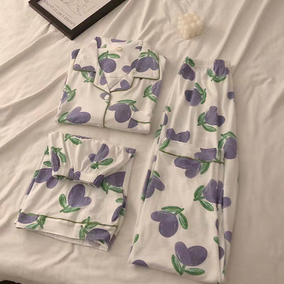 3 τμχ Καλοκαιρινές γυναικείες πιτζάμες εκτύπωση Kawaii Ρούχα κοντά μανίκια Laple επάνω φαρδιά σορτς Παντελόνια σαλονιού Γυναικεία πιτζάμες