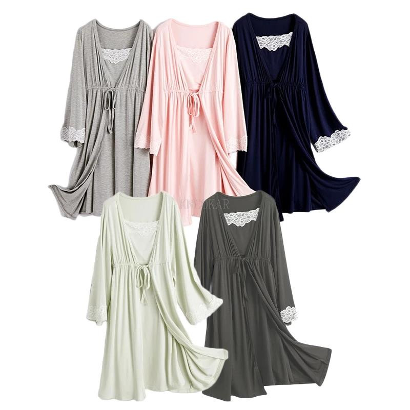 Set 2 buc Pijamale Sarcina Lenjerie de dormit Alăptare Femeie însărcinată Sling Cămașă de noapte Cămașă de noapte Maternitate Rochie + Robă Naștere