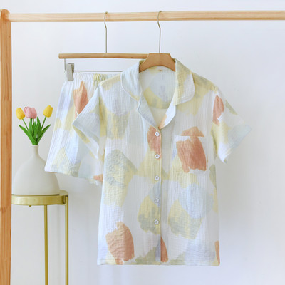 Pidžaama komplekt Lühikeste varrukatega naiste suvine kardigan krepp puuvillane õhuke magus trendikas naiste 2 tk pidžaama elegantne