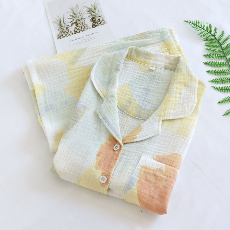 Pidžaama komplekt Lühikeste varrukatega naiste suvine kardigan krepp puuvillane õhuke magus trendikas naiste 2 tk pidžaama elegantne