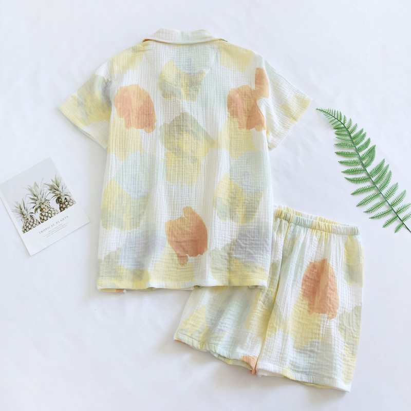 Pidžaama komplekt Lühikeste varrukatega naiste suvine kardigan krepp puuvillane õhuke magus trendikas naiste 2 tk pidžaama elegantne