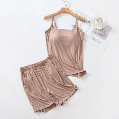 2023. aasta suve naiste ühevärviline vaba suur pehme majapidamispidžaama komplekt Mugav Mudel Sling + lühikesed püksid 2 tk Rinnapadjaga magamisriided