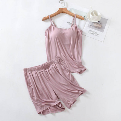 2023. aasta suve naiste ühevärviline vaba suur pehme majapidamispidžaama komplekt Mugav Mudel Sling + lühikesed püksid 2 tk Rinnapadjaga magamisriided