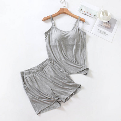 2023. aasta suve naiste ühevärviline vaba suur pehme majapidamispidžaama komplekt Mugav Mudel Sling + lühikesed püksid 2 tk Rinnapadjaga magamisriided