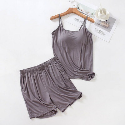 2023. aasta suve naiste ühevärviline vaba suur pehme majapidamispidžaama komplekt Mugav Mudel Sling + lühikesed püksid 2 tk Rinnapadjaga magamisriided