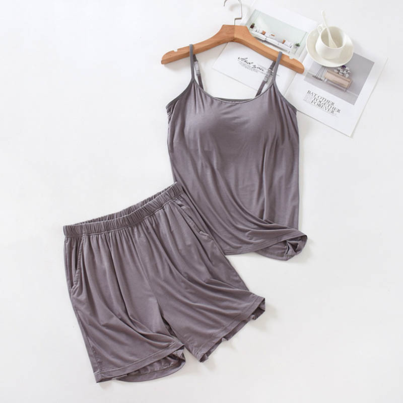 2023. aasta suve naiste ühevärviline vaba suur pehme majapidamispidžaama komplekt Mugav Mudel Sling + lühikesed püksid 2 tk Rinnapadjaga magamisriided