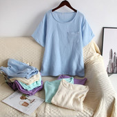 Armas soliidne tüdrukute pidžaamakomplekt Korea suvine uus lühikeste varrukatega vaba aja magamisriided Naiste lahtised öörõivad Pullover koduriiete ülikond