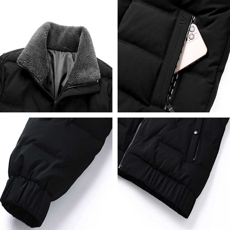 Ανδρική χειμερινή μόδα Χαλαρή βελούδινη χοντρή συσσώρευση θερμότητας Αντιανεμικό ελαφρύ πουπουλένιο μπουφάν Μαύρο ανδρικό παλτό σε μέγεθος Largo
