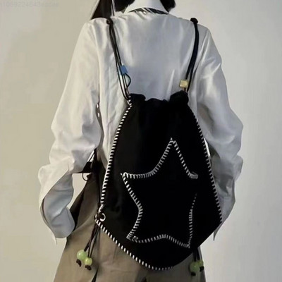 Y2K femei casual Kawaii carte rucsac stea negru genți de umăr pentru petrecere a timpului liber geantă crossbody copii călătorie fete doamne student ghiozdan