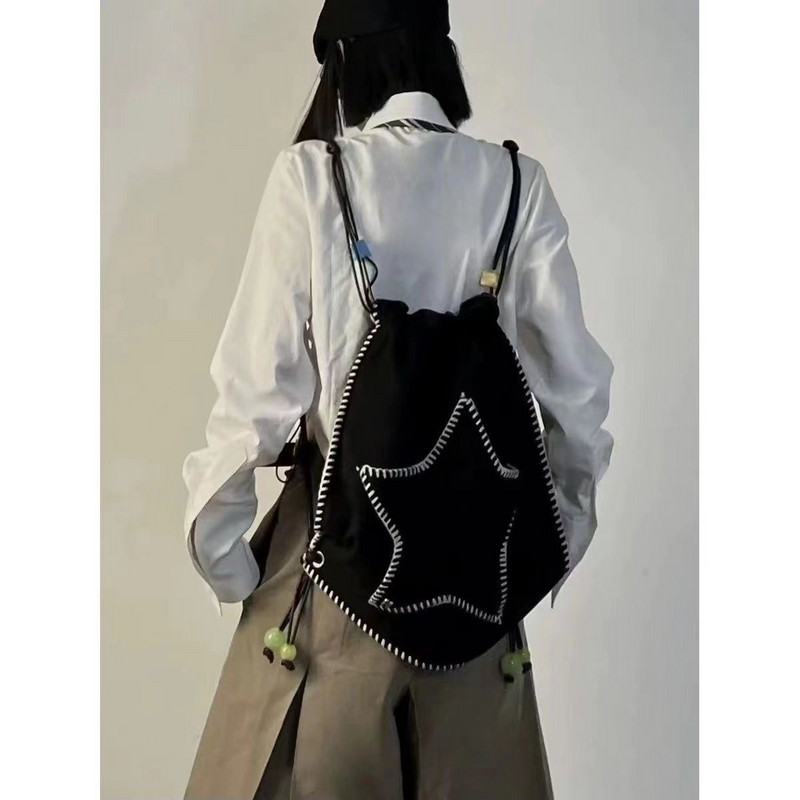 Y2K femei casual Kawaii carte rucsac stea negru genți de umăr pentru petrecere a timpului liber geantă crossbody copii călătorie fete doamne student ghiozdan