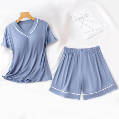Pijamale cu mânecă scurtă pentru damă, cu pernă pentru piept, Seturi de pijamale de vară, confortabile, largi, pentru femei, cu decolteu în V, haine de noapte pentru fete tinere