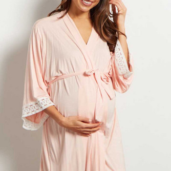 Меки и удобни спално облекло за бременни Дантелени едноцветни дрехи Пижами за кърмачки Рокля Модна рокля със седем четвърти ръкав Frenulum