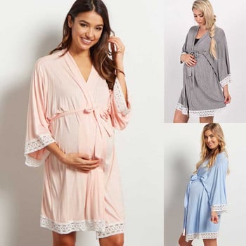 Меки и удобни спално облекло за бременни Дантелени едноцветни дрехи Пижами за кърмачки Рокля Модна рокля със седем четвърти ръкав Frenulum