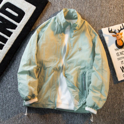 Ελαφρύ Ice Silk Διπλή στρώση όρθιο γιακά Αντρικά Ρούχα Προστασίας από τον ήλιο Καλοκαιρινό Λεπτό Χαλαρό Χαλαρό Ανδρικό παλτό για εξωτερικούς χώρους