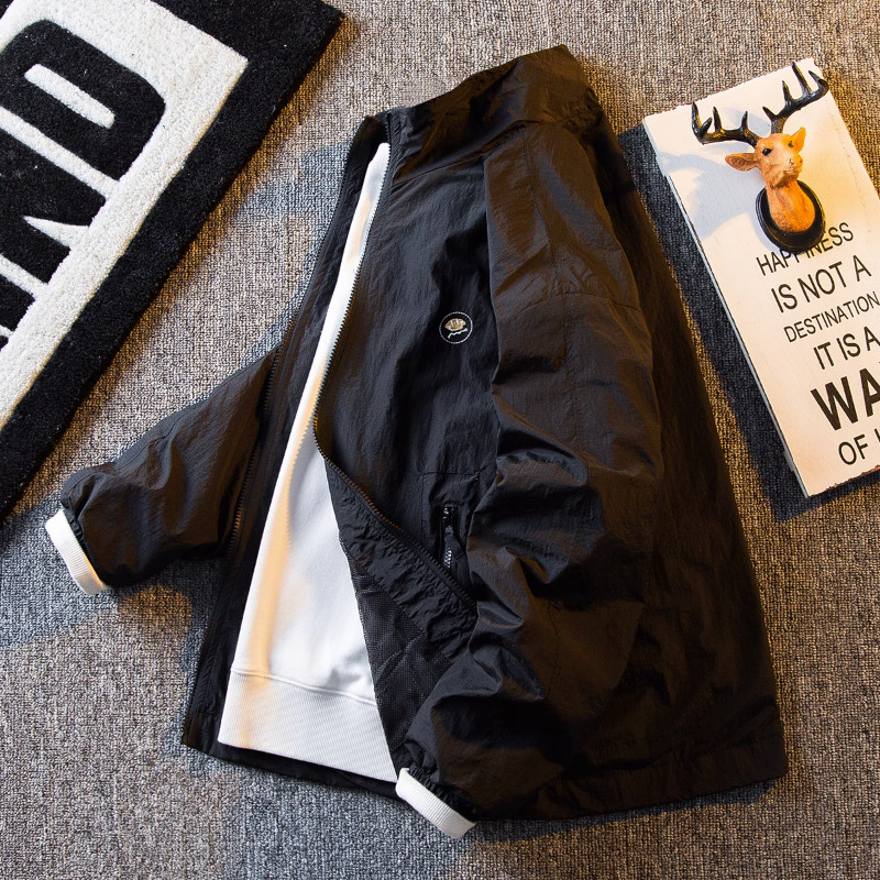 Ελαφρύ Ice Silk Διπλή στρώση όρθιο γιακά Αντρικά Ρούχα Προστασίας από τον ήλιο Καλοκαιρινό Λεπτό Χαλαρό Χαλαρό Ανδρικό παλτό για εξωτερικούς χώρους