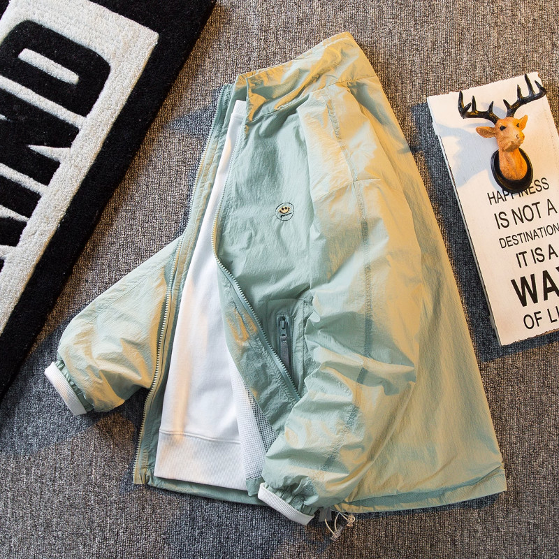 Ελαφρύ Ice Silk Διπλή στρώση όρθιο γιακά Αντρικά Ρούχα Προστασίας από τον ήλιο Καλοκαιρινό Λεπτό Χαλαρό Χαλαρό Ανδρικό παλτό για εξωτερικούς χώρους