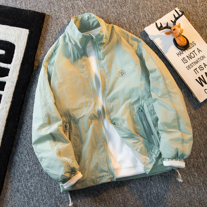 Ελαφρύ Ice Silk Διπλή στρώση όρθιο γιακά Αντρικά Ρούχα Προστασίας από τον ήλιο Καλοκαιρινό Λεπτό Χαλαρό Χαλαρό Ανδρικό παλτό για εξωτερικούς χώρους