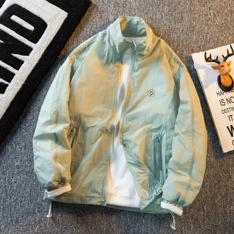 Ελαφρύ Ice Silk Διπλή στρώση όρθιο γιακά Αντρικά Ρούχα Προστασίας από τον ήλιο Καλοκαιρινό Λεπτό Χαλαρό Χαλαρό Ανδρικό παλτό για εξωτερικούς χώρους