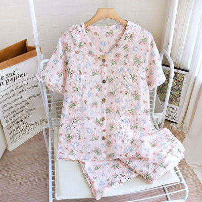 2023 Άνοιξη Φθινόπωρο Νέο Γυναικείο Σετ Πιτζάμες Πλήρες Βαμβακερό Γυναικείο Σετ λουλουδιών Γυναικείο Γλυκό χαριτωμένο Πυζά με V-λαιμόκοψη Σετ ρούχων σπιτιού