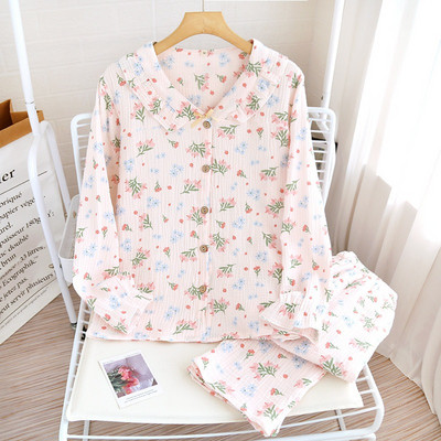 2023 Άνοιξη Φθινόπωρο Νέο Γυναικείο Σετ Πιτζάμες Πλήρες Βαμβακερό Γυναικείο Σετ λουλουδιών Γυναικείο Γλυκό χαριτωμένο Πυζά με V-λαιμόκοψη Σετ ρούχων σπιτιού