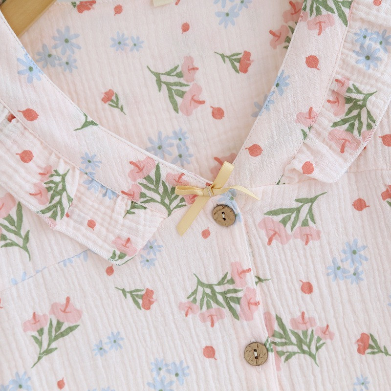 2023 Άνοιξη Φθινόπωρο Νέο Γυναικείο Σετ Πιτζάμες Πλήρες Βαμβακερό Γυναικείο Σετ λουλουδιών Γυναικείο Γλυκό χαριτωμένο Πυζά με V-λαιμόκοψη Σετ ρούχων σπιτιού