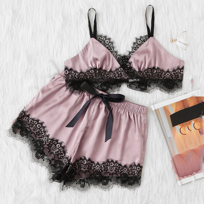 Δαντελένια Σετ Πυτζάμες Γυναικεία Pijama Mujer Strap Αμάνικο σέξι κοστούμι υπνοδωμάτιο με λαιμόκοψη Cami Top κοντά εσώρουχα Γυναικεία νυχτερινά ρούχα