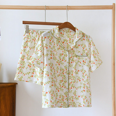 Vară, stil japonez, tifon dulce, kimono din bumbac, pijama cu rever, desene animate, drăguț, imprimare, largi, haine de dormit, femei, 2 piese.