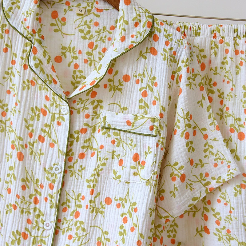 Vară, stil japonez, tifon dulce, kimono din bumbac, pijama cu rever, desene animate, drăguț, imprimare, largi, haine de dormit, femei, 2 piese.