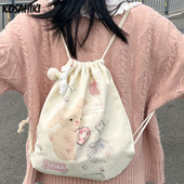 Kreslené sladké japonské Kawaii tašky cez rameno Y2k estetické roztomilé králičie potlačené batohy Harajuku Ins sťahovacia šnúrka Preppy školské tašky