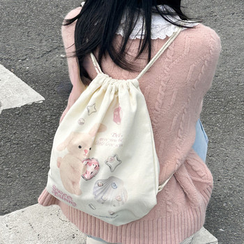 Γλυκιές γιαπωνέζικες τσάντες ώμου Kawaii κινουμένων σχεδίων Y2k Αισθητικές χαριτωμένα σακίδια με στάμπα κουνελιού Harajuku Ins Drawstring Preppy Σχολικές τσάντες