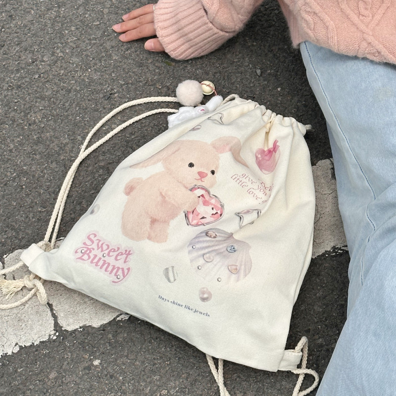 Kreslené sladké japonské Kawaii tašky cez rameno Y2k estetické roztomilé králičie potlačené batohy Harajuku Ins sťahovacia šnúrka Preppy školské tašky