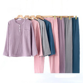 Γιαπωνέζικο φθινόπωρο Γυναικείο κρεπ βαμβακερό παντελόνι μακρυμάνικο μονόχρωμο απλές πιτζάμες κοστούμι υπηρεσίας σπιτιού Γυναικεία υπνοδωμάτια